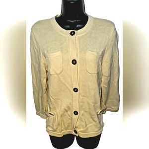 CHAPS Ralph Lauren Cardigan Sweater M Off-White 100% Cotton Big Logo Buttons